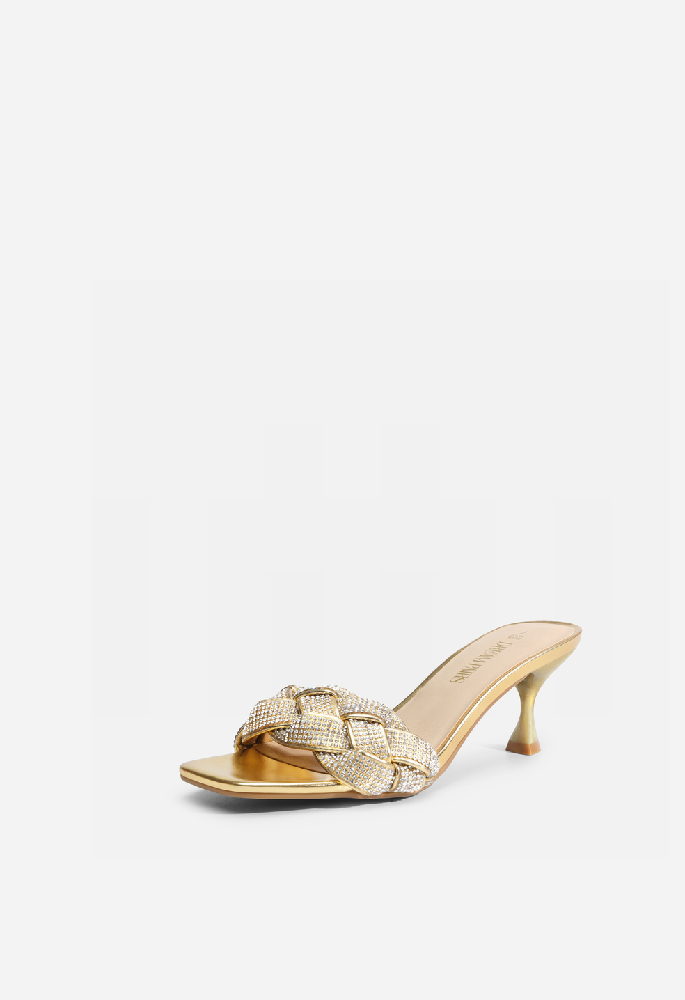 Sandalias de tacón de gatito con puntera abierta y strass de mujer