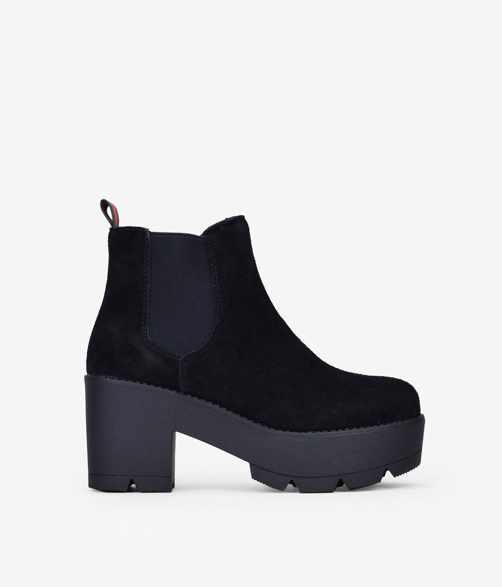 Botines Chelsea en piel negros con tacón y plataforma