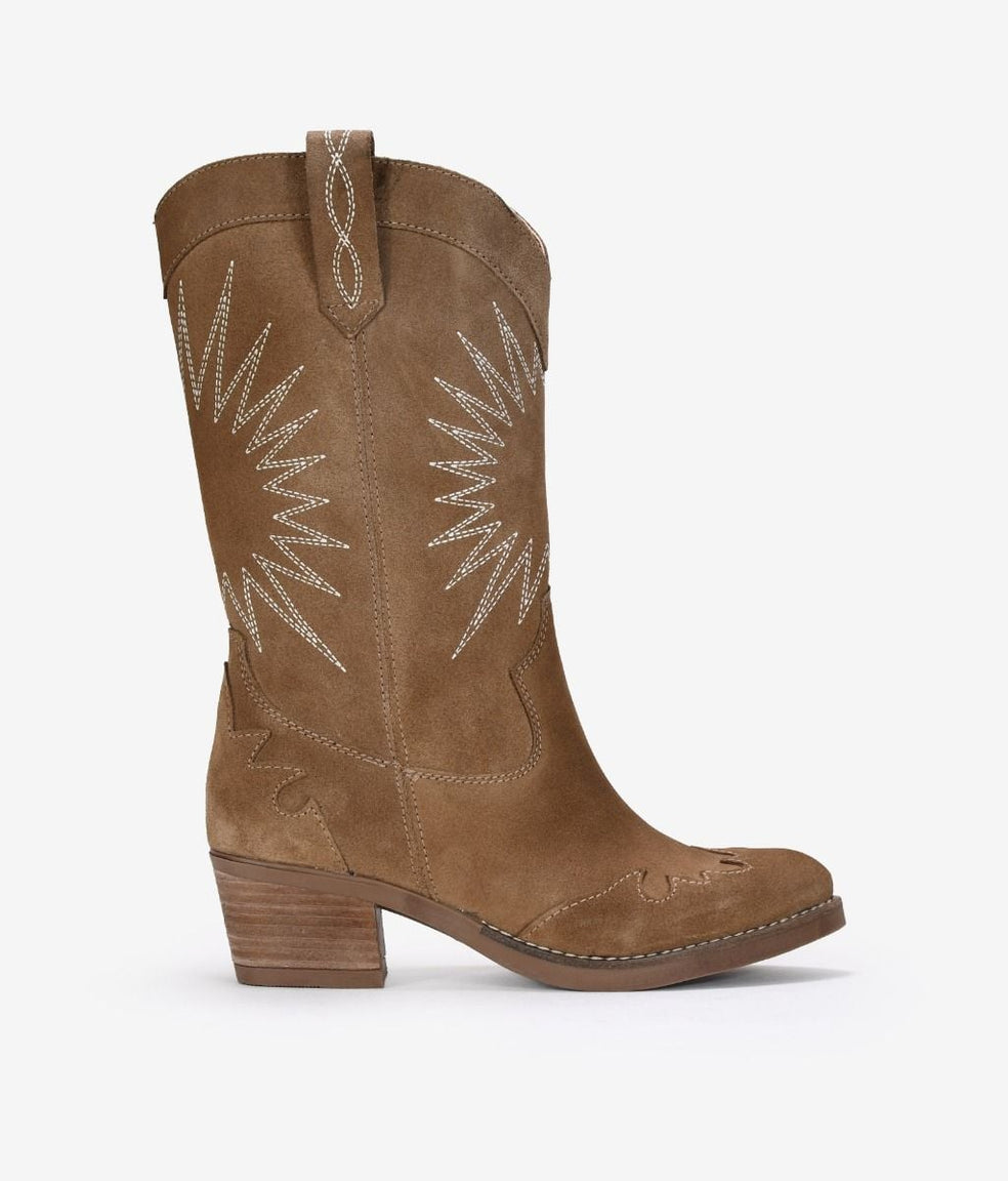 Botas cowboy serraje piel marrones con bordado