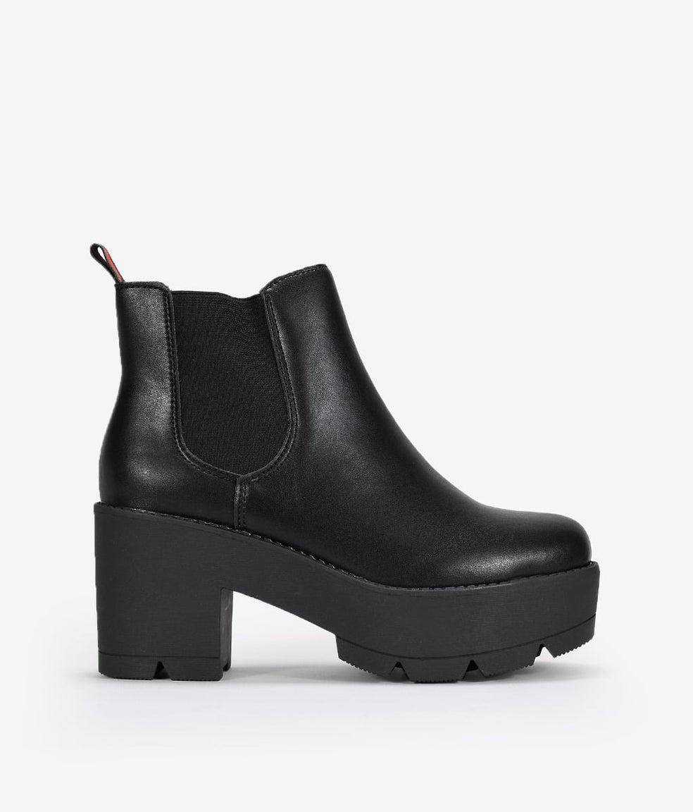Botines Chelsea negros en piel con tacón y plataforma