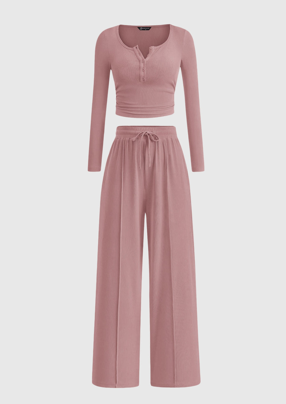 Conjunto de 2 piezas: top henley de manga larga y pantalones anchos