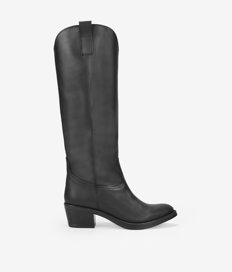 Botas cowboy altas negras en piel lisa