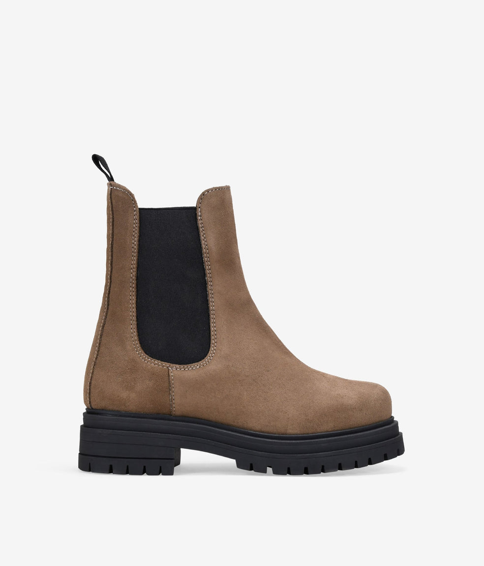 Botines chelsea taupe en piel de serraje