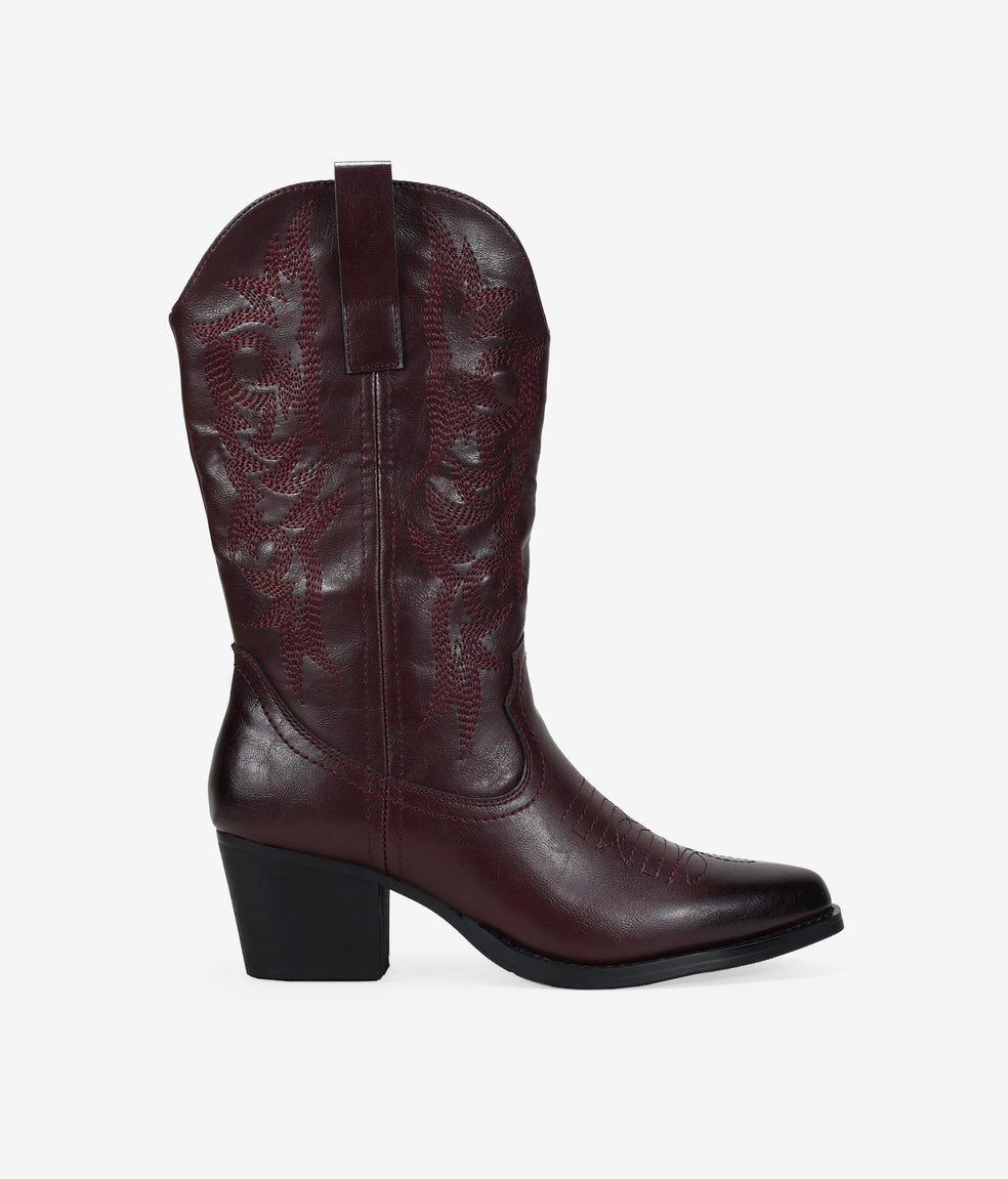Botas cowboy burdeos con bordado