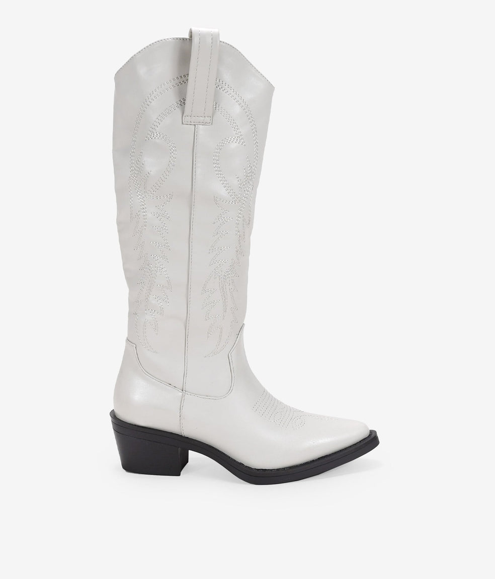 Botas altas cowboy beige con bordado