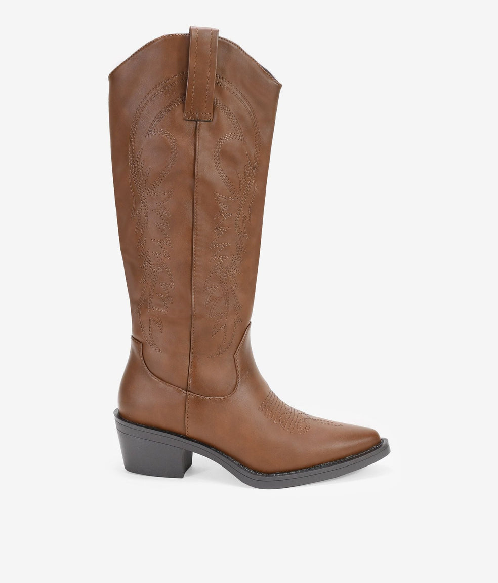 Botas cowboy altas marrones con bordado