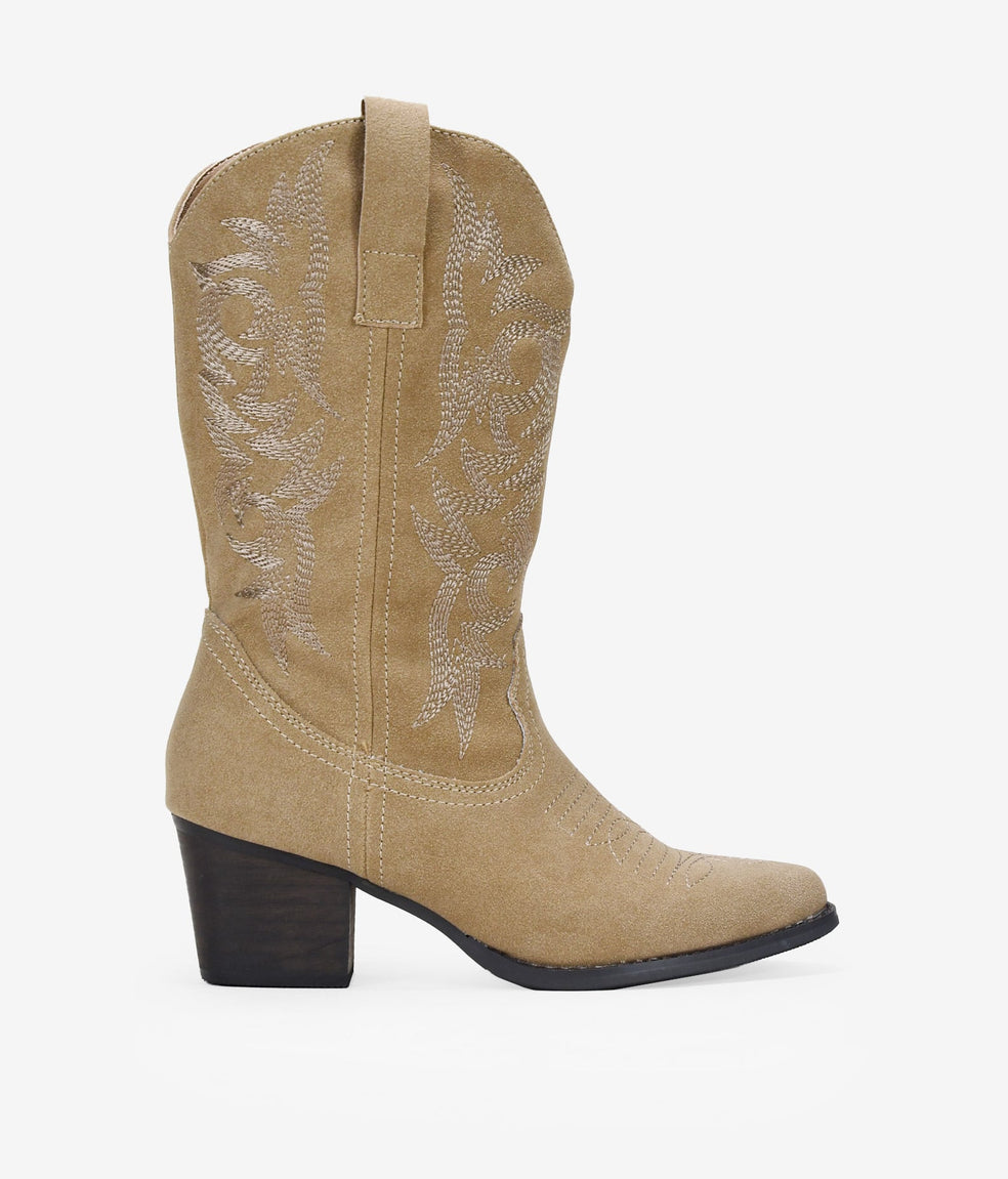 Botas cowboy taupe con bordado