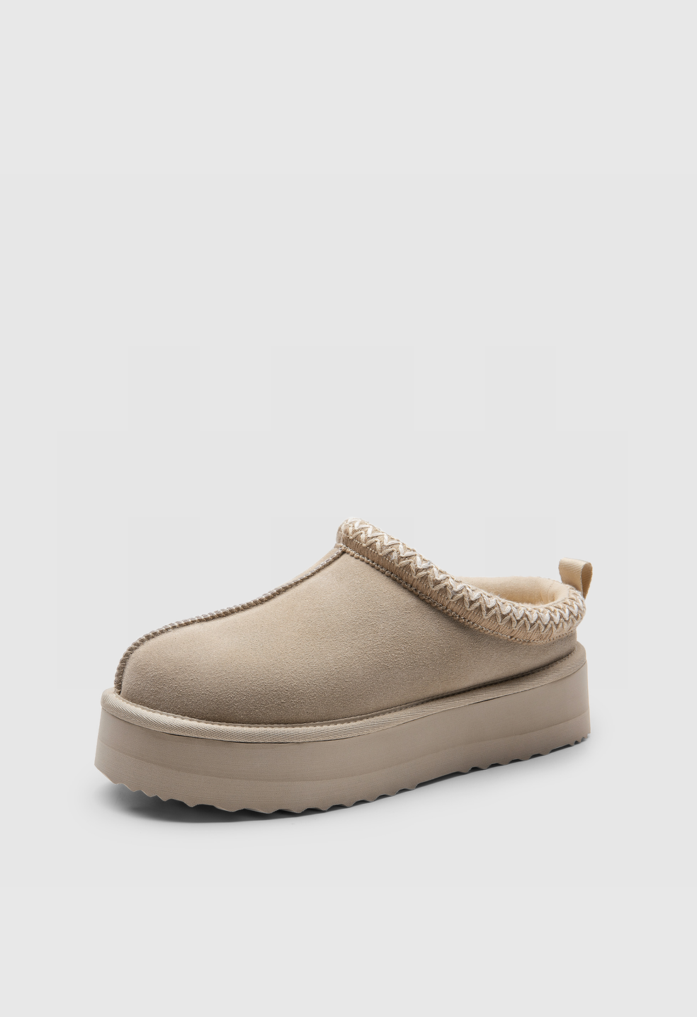 Zapatillas de casa afelpadas de ante con plataforma sin cierre de mujer