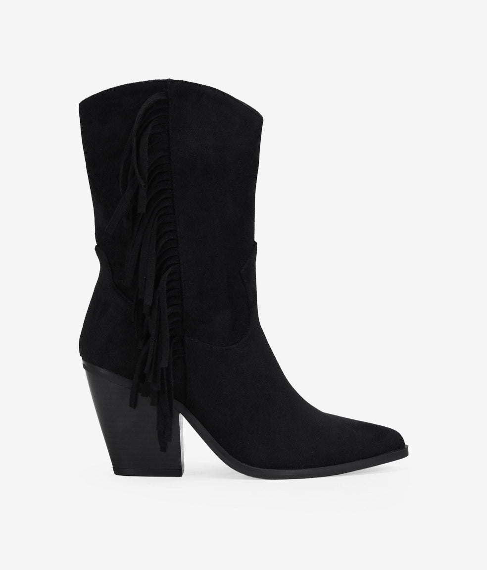 Botas de tacón negras con flecos