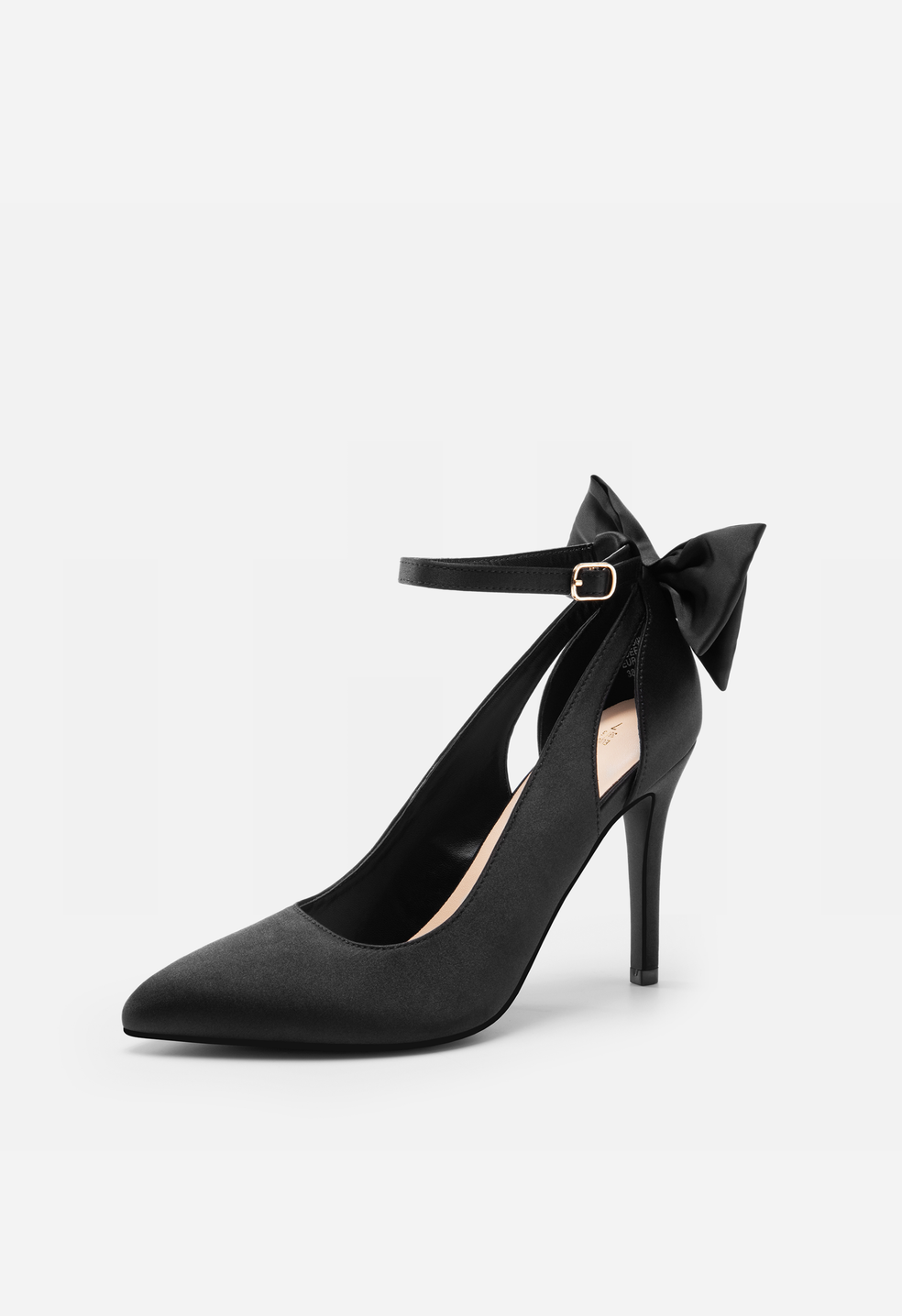 Zapatos de salón de tacón de aguja con lazo, tiras y puntera en pico de mujer