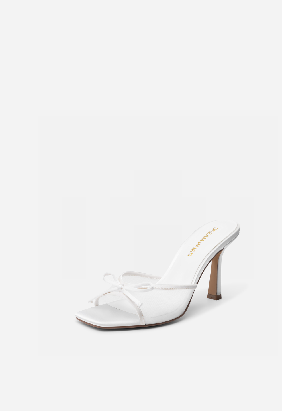 Sandalias mule de aguja con puntera cuadrada y lazo de mujer