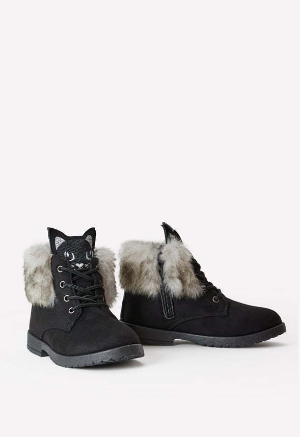 Botas con forro de pelo y cara de gato infantil