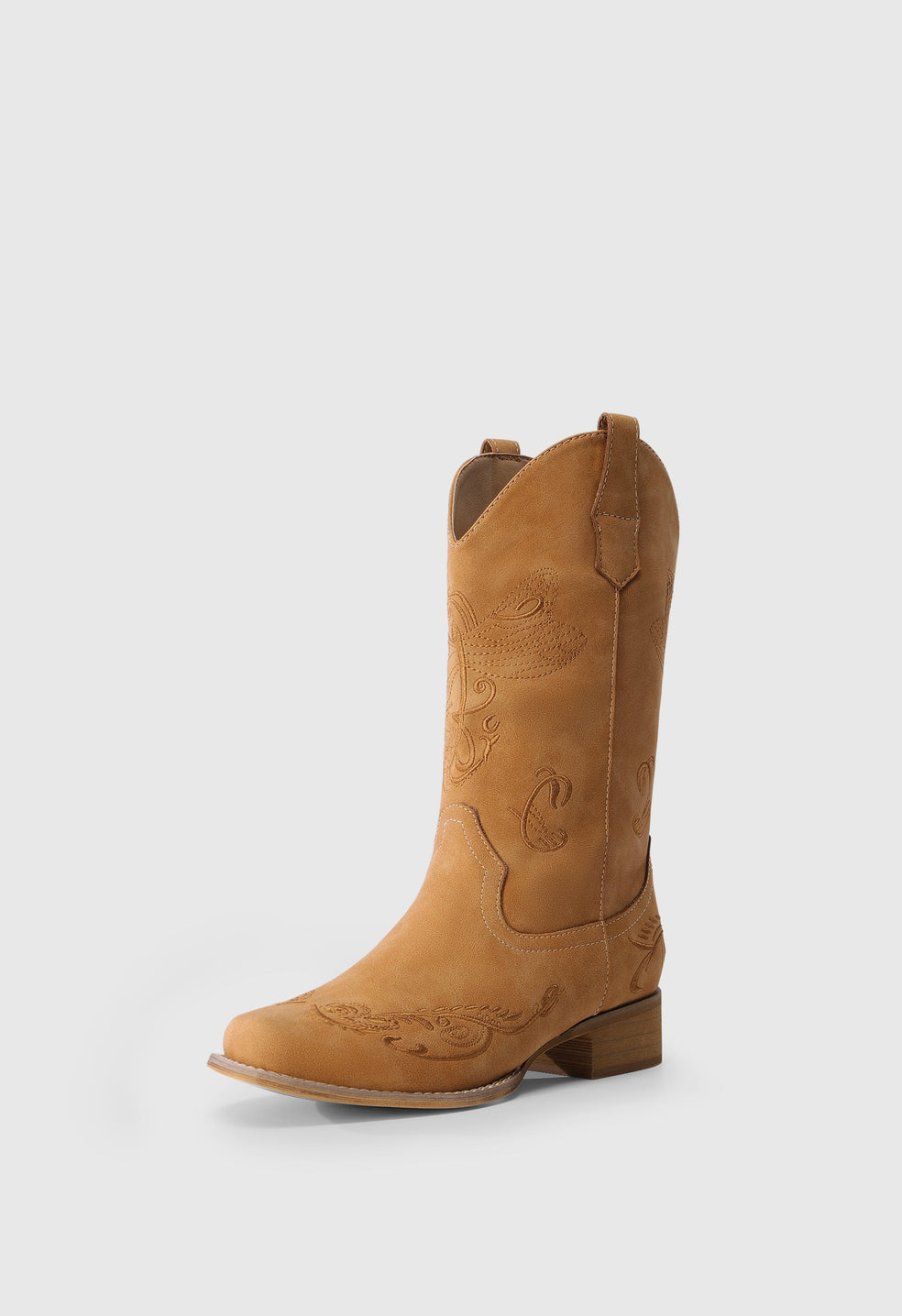 Botas cowboy bordadas de puntera cuadrada de mujer