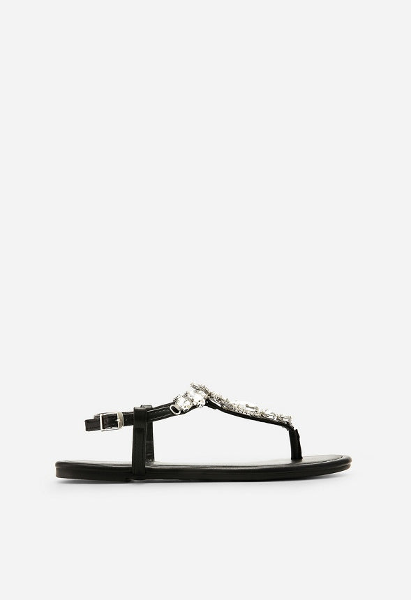 Sandalias planas de vestir con tanga, tira en T y strass de mujer