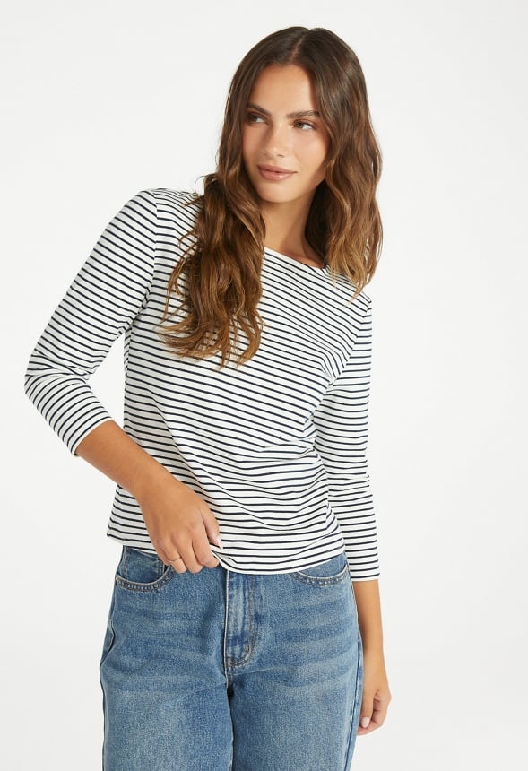 Camiseta slim de manga larga con cuello barco