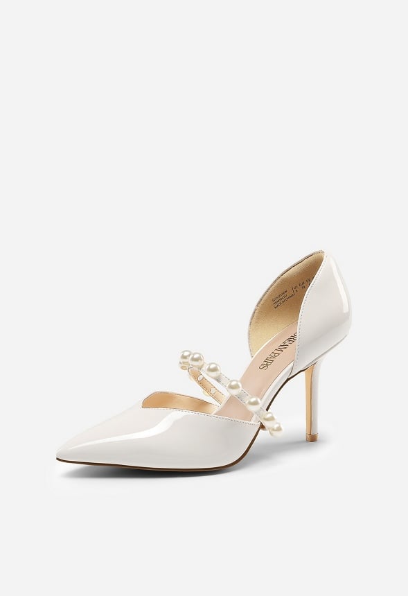 Zapatos de salón de aguja con tiras de perlas y punta afilada