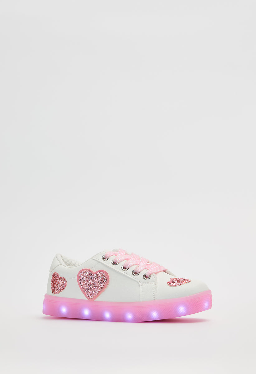 Zapatillas con luces y corazones de purpurina infantil