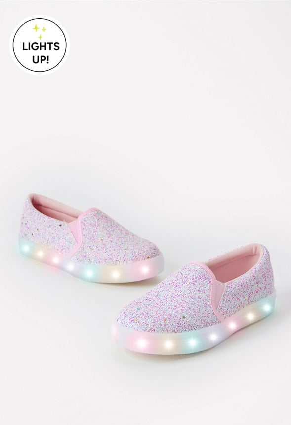 Zapatillas sin cordones con luces y purpurina infantil