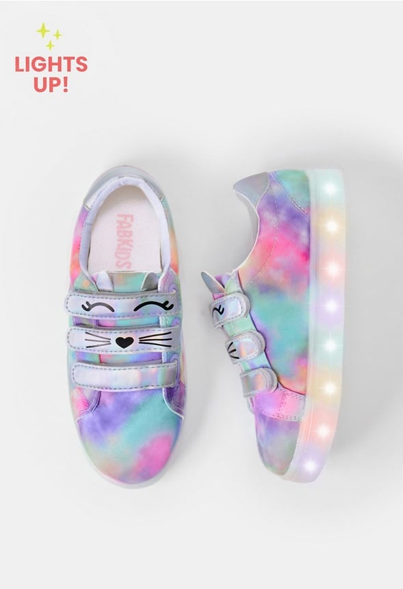 Zapatillas con luces, gato y estampado tie-dye infantil