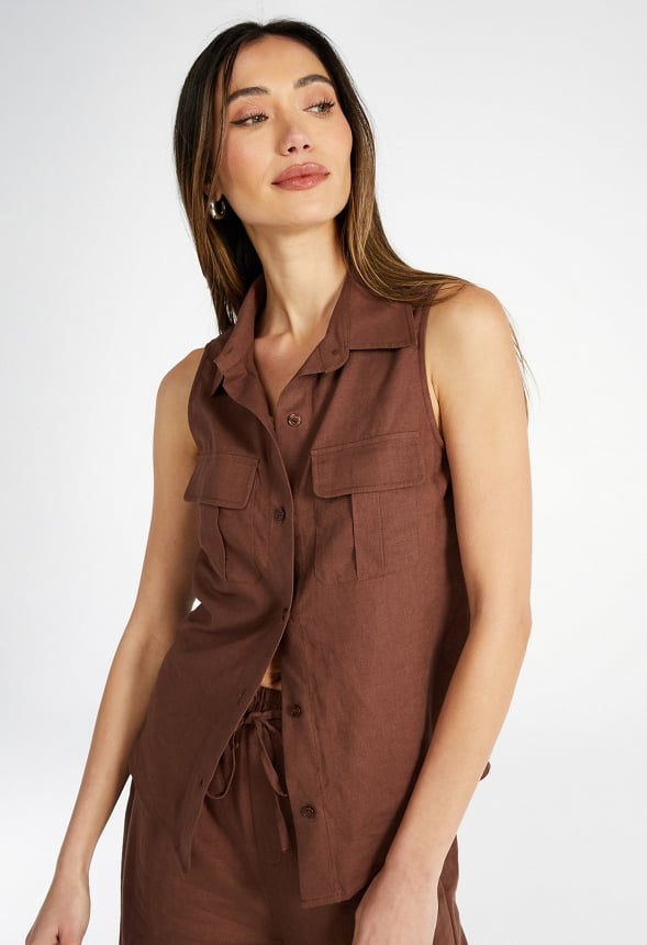 Camisa utilitaria de lino sin mangas