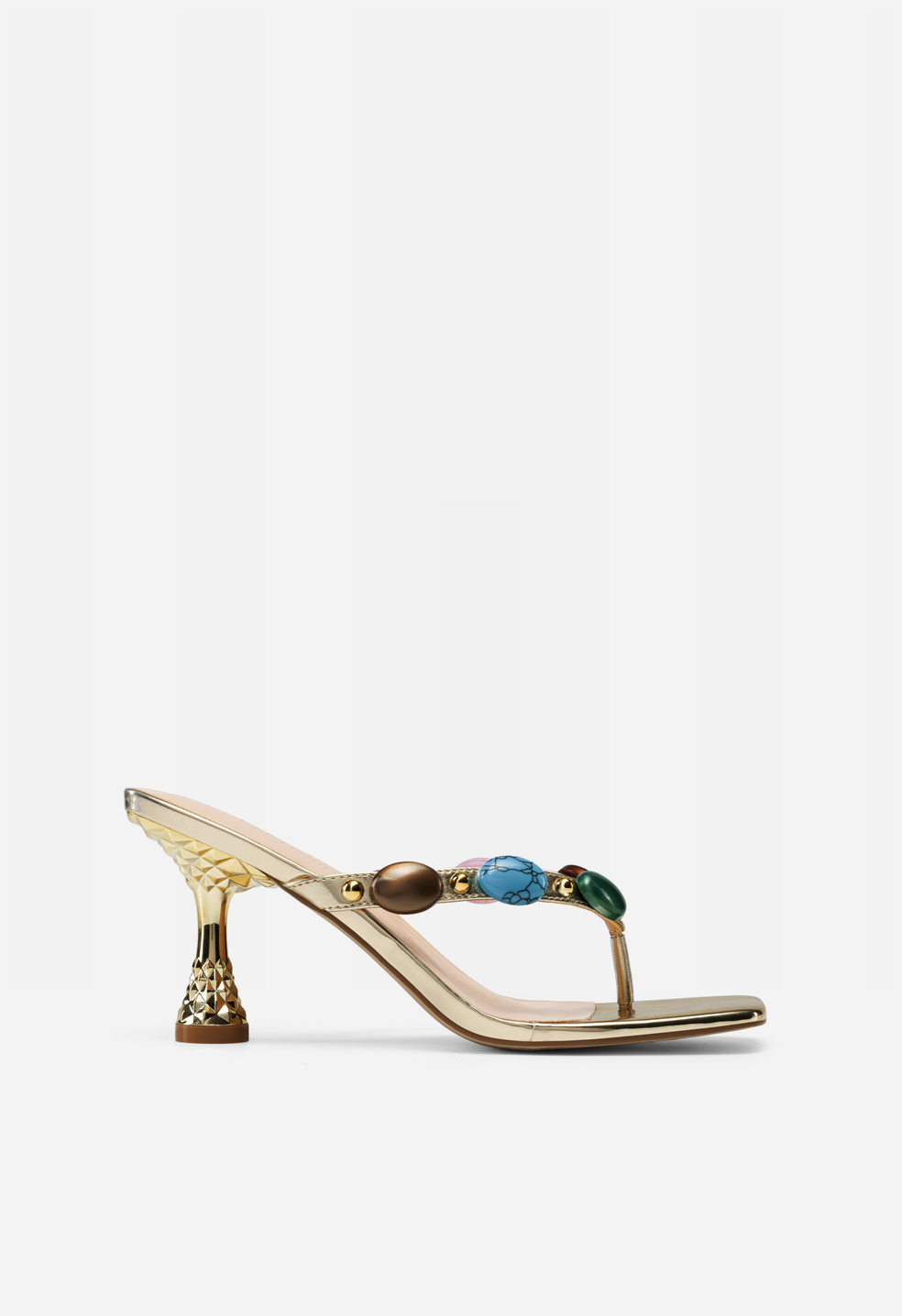 Sandalias de dedo con piedras y puntera cuadrada