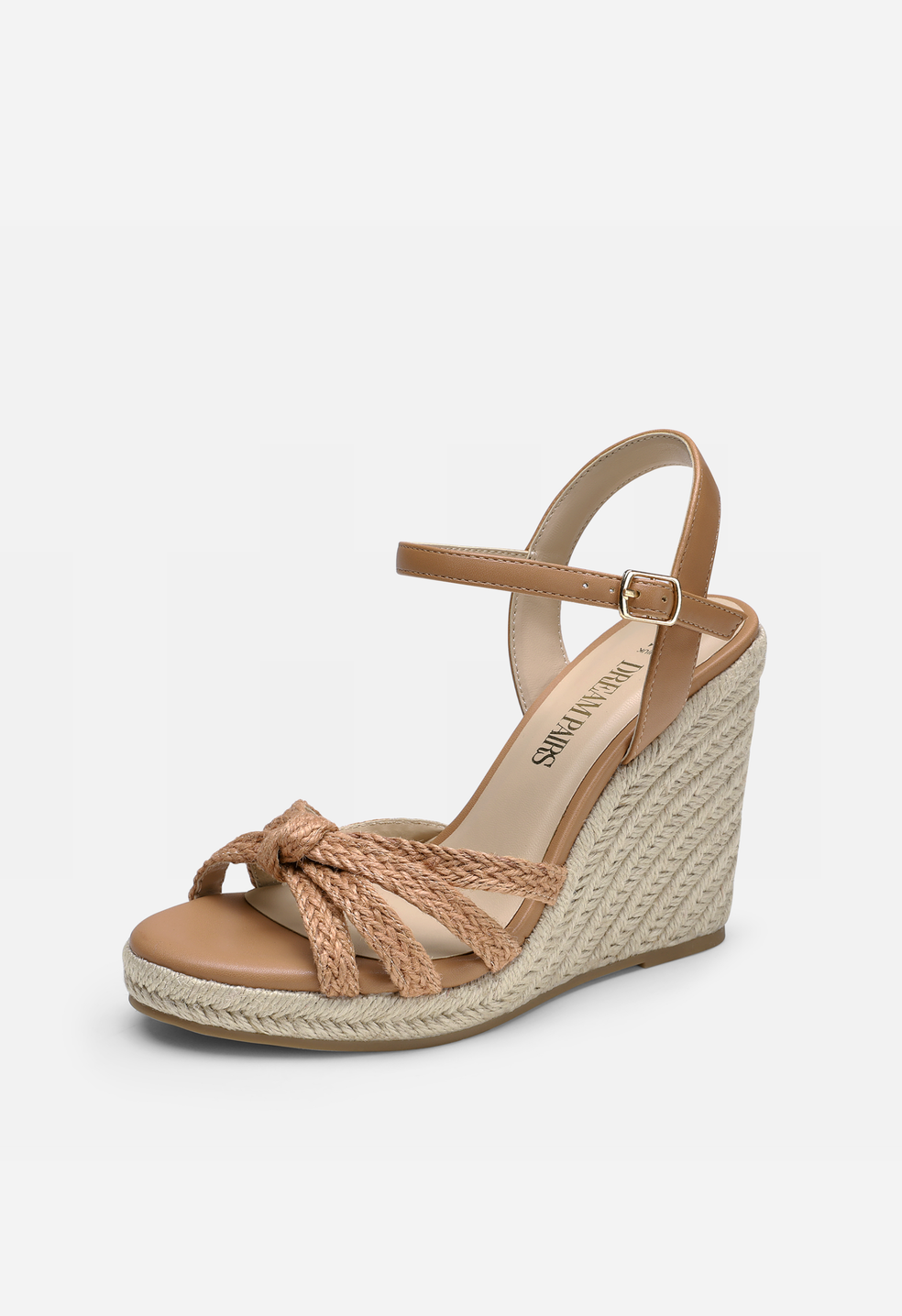 Sandalias de cuña con plataforma de esparto y tiras de mujer